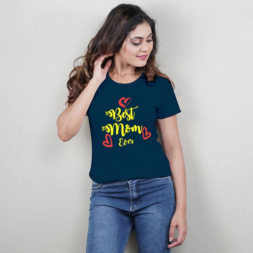 Best Dad Ever-Best Mom Ever.., Family of 4 T-Shirts Combo (Navy Blue) (Son-Daughter)