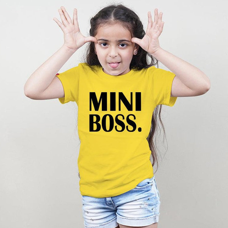 The Boss-The Real Boss-Mini Boss, Family of 3 T-Shirts Combo (Yellow)