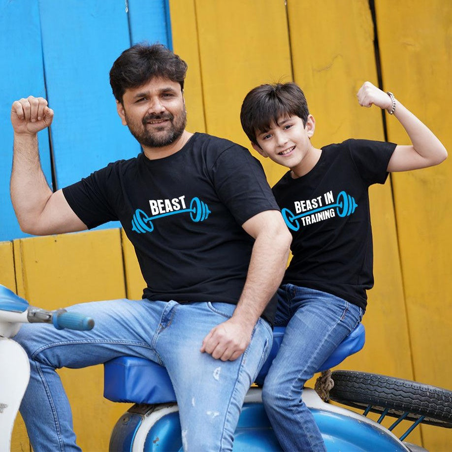 Beast and Beast in Training Dad Son T-Shirts (Black)