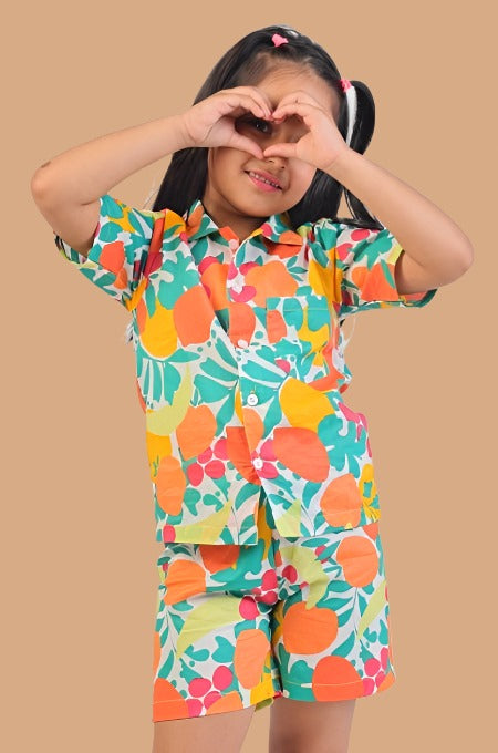 Multicolour Cambric cotton Co-ord set for kids