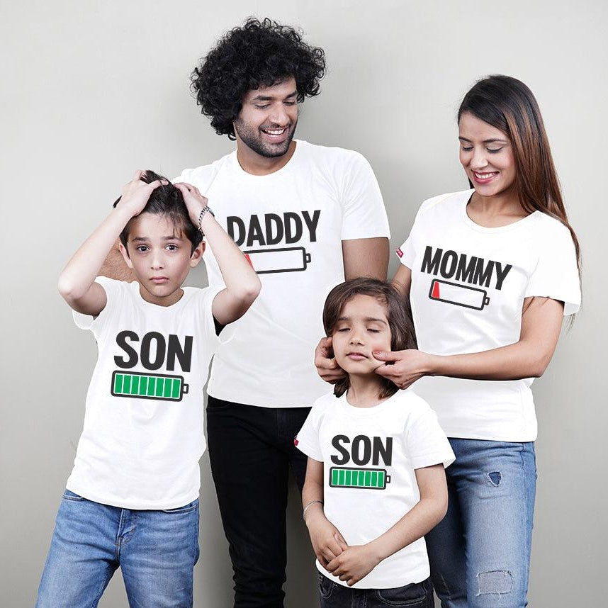 Charged Up Family, Family of 4 T-Shirts Combo (White)