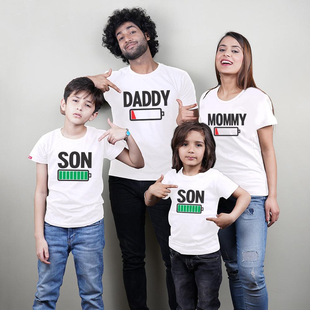 Charged Up Family, Family of 4 T-Shirts Combo (White)