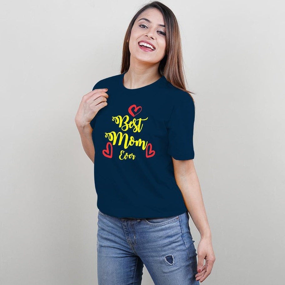 Best Dad Ever-Best Mom Ever.., Family of 4 T-Shirts Combo (Navy Blue)