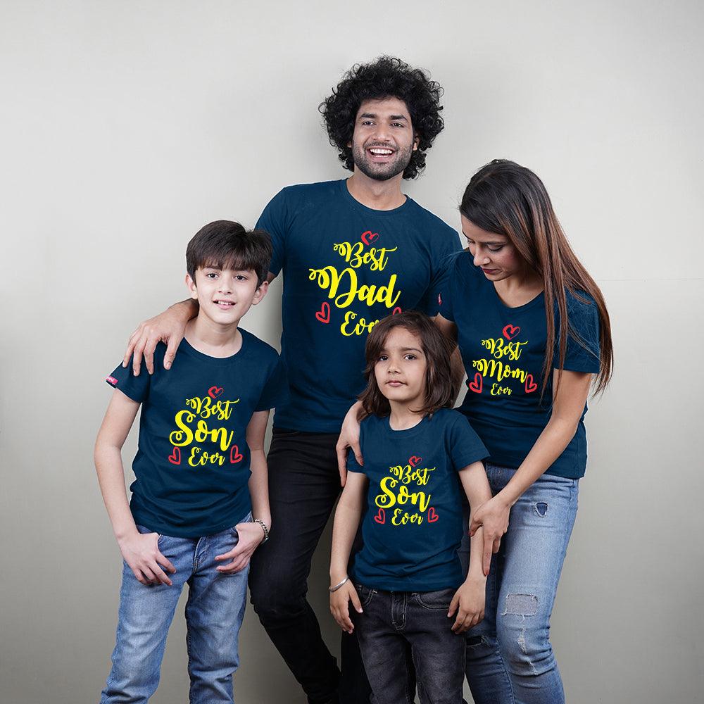 Best Dad Ever-Best Mom Ever.., Family of 4 T-Shirts Combo (Navy Blue)