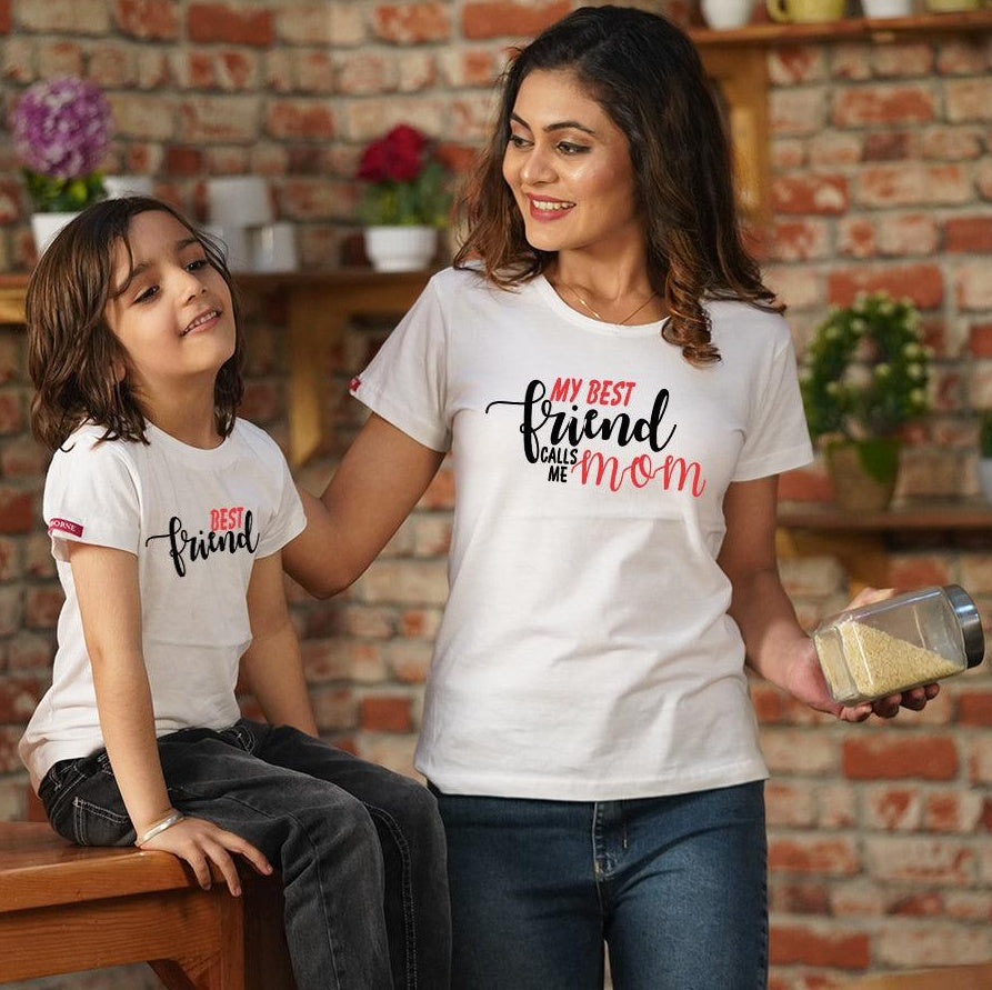 My Best Friend Calls me Mom-Best Friend, Mom-Son T-shirts Combo (White)