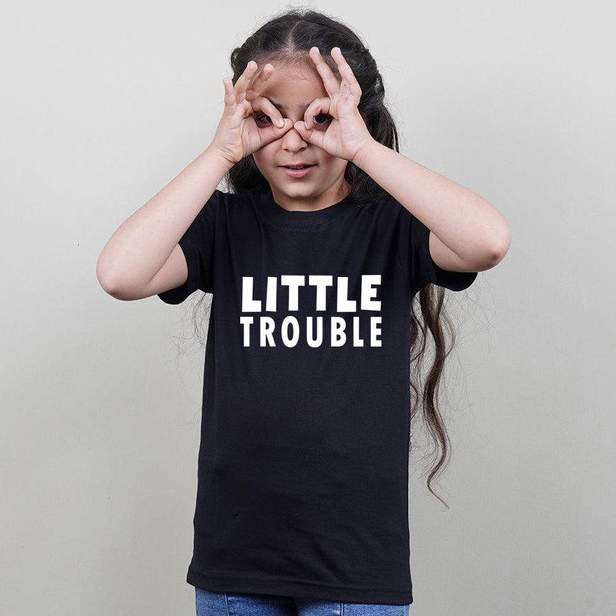 Big Trouble-Little Trouble, Family of 3 T-Shirts Combo (Black)