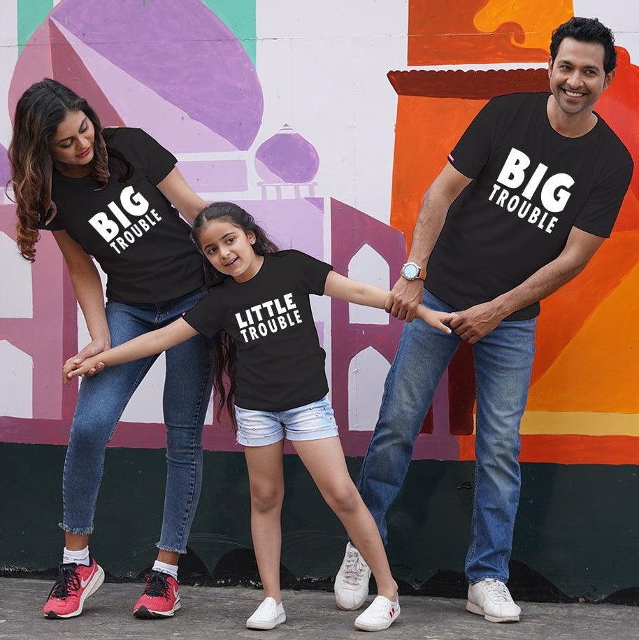 Big Trouble-Little Trouble, Family of 3 T-Shirts Combo (Black)