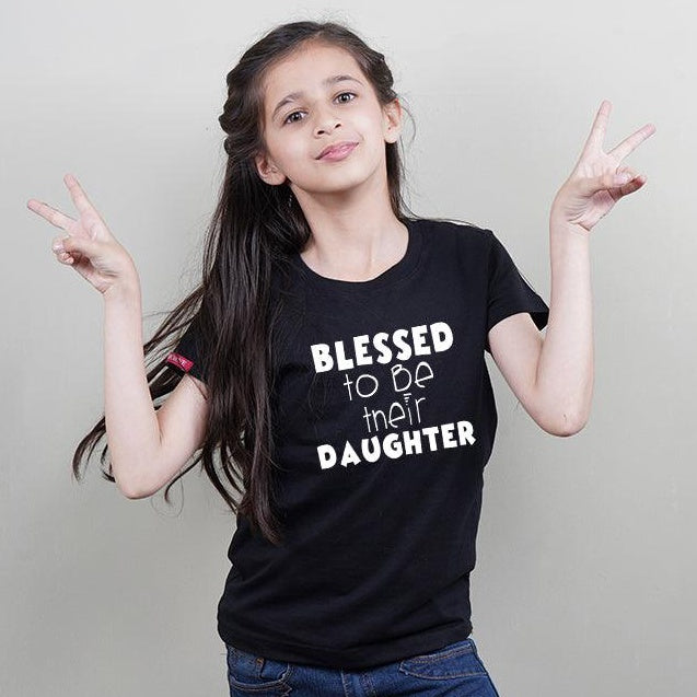 Bless to be her Dad-Blessed to be Her Mom, Family of 3 T-Shirts Combo (Black)