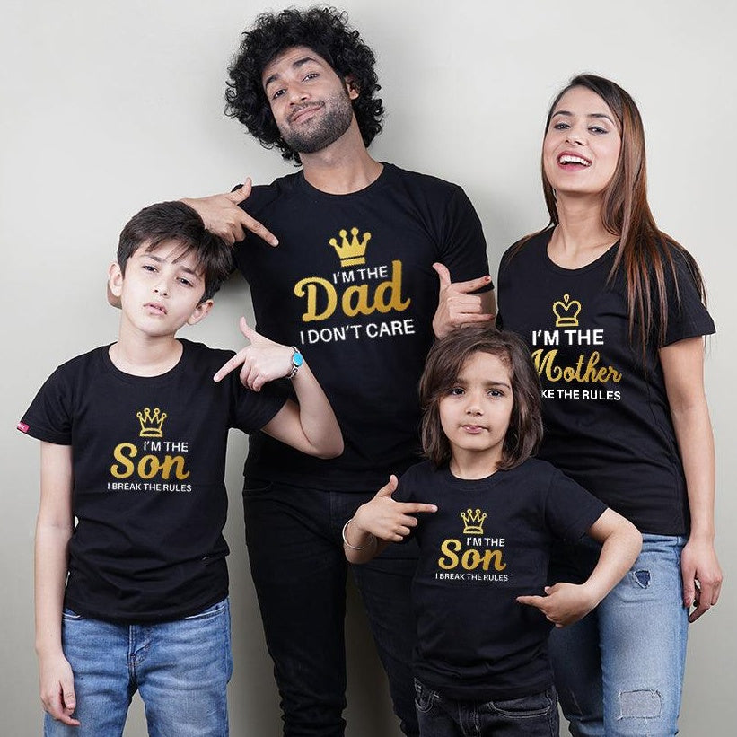 I am the Dad-I am the Mother, Family of 4 T-Shirts Combo (Black)