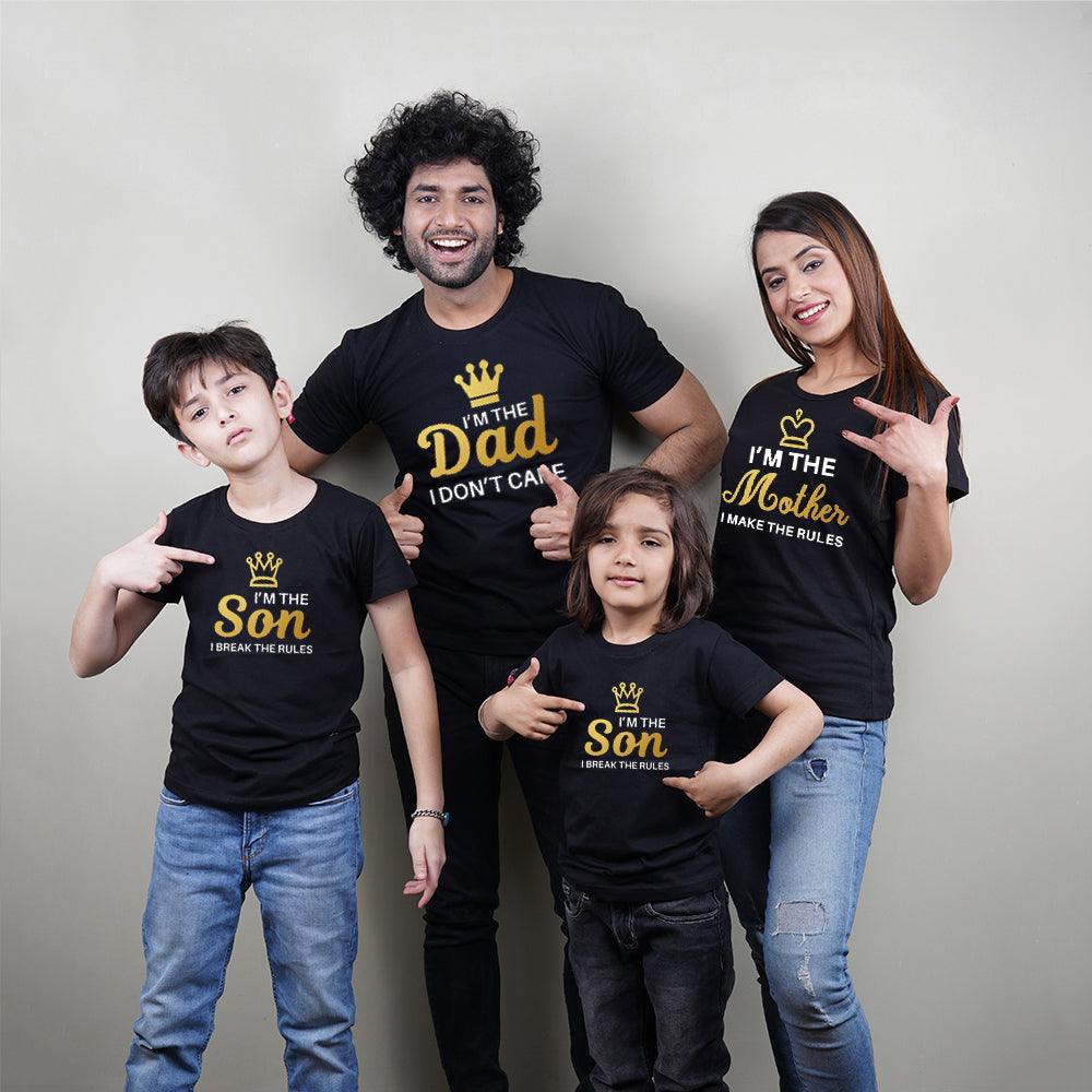 I am the Dad-I am the Mother, Family of 4 T-Shirts Combo (Black)