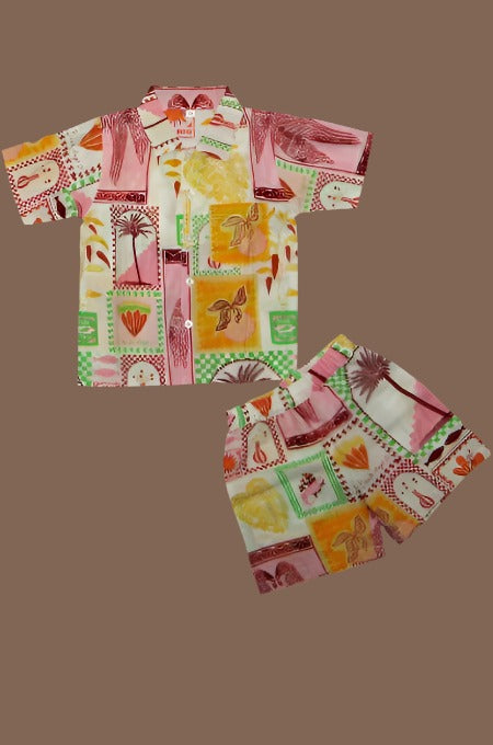 Light Pink and Brown Block Print Cambric Cotton Co-ord set for kids