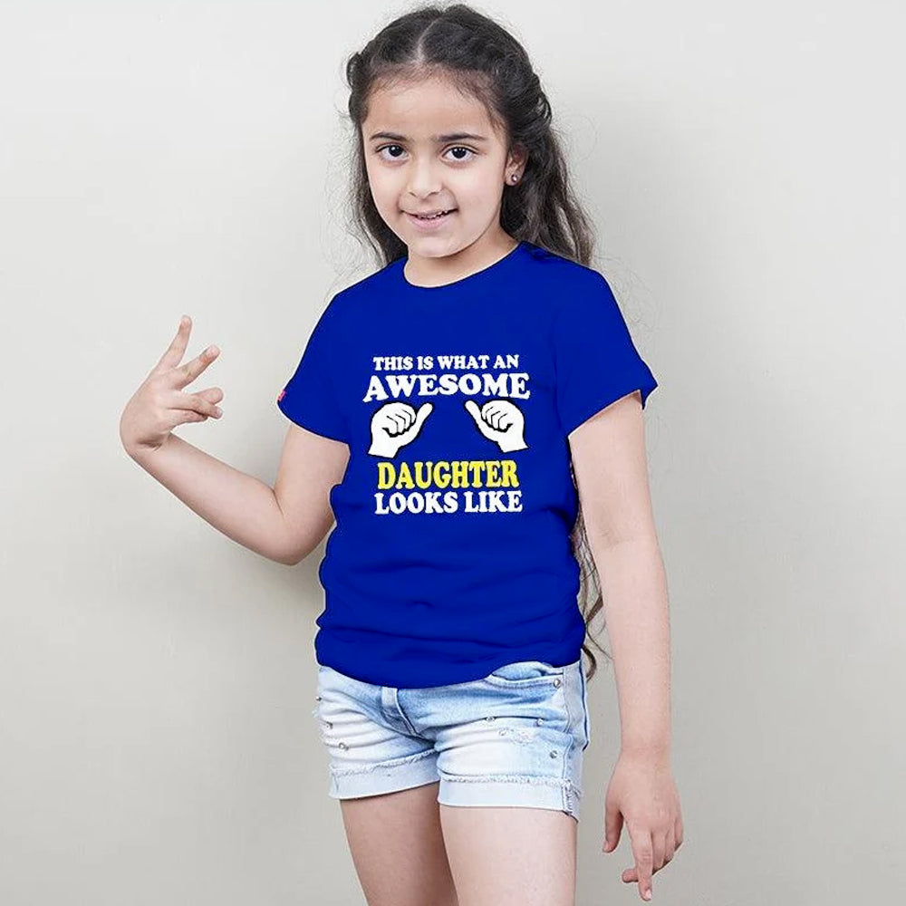 This is What an Awesome Dad-Mom-Daughter-Daughter Looks like.., Family of 4 T-Shirts Combo (Navy Blue)
