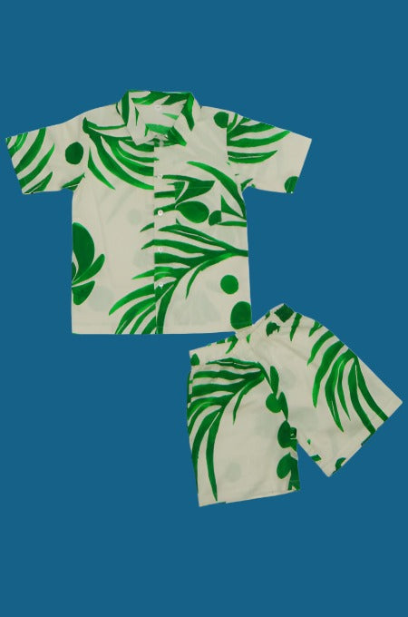 Tropical Leaves Print Green and White Co-ord set for Kids