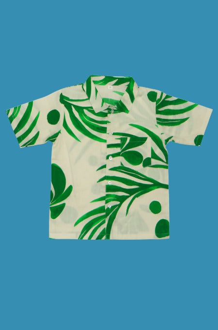 Tropical Leaves Print Green and White Co-ord set for Kids