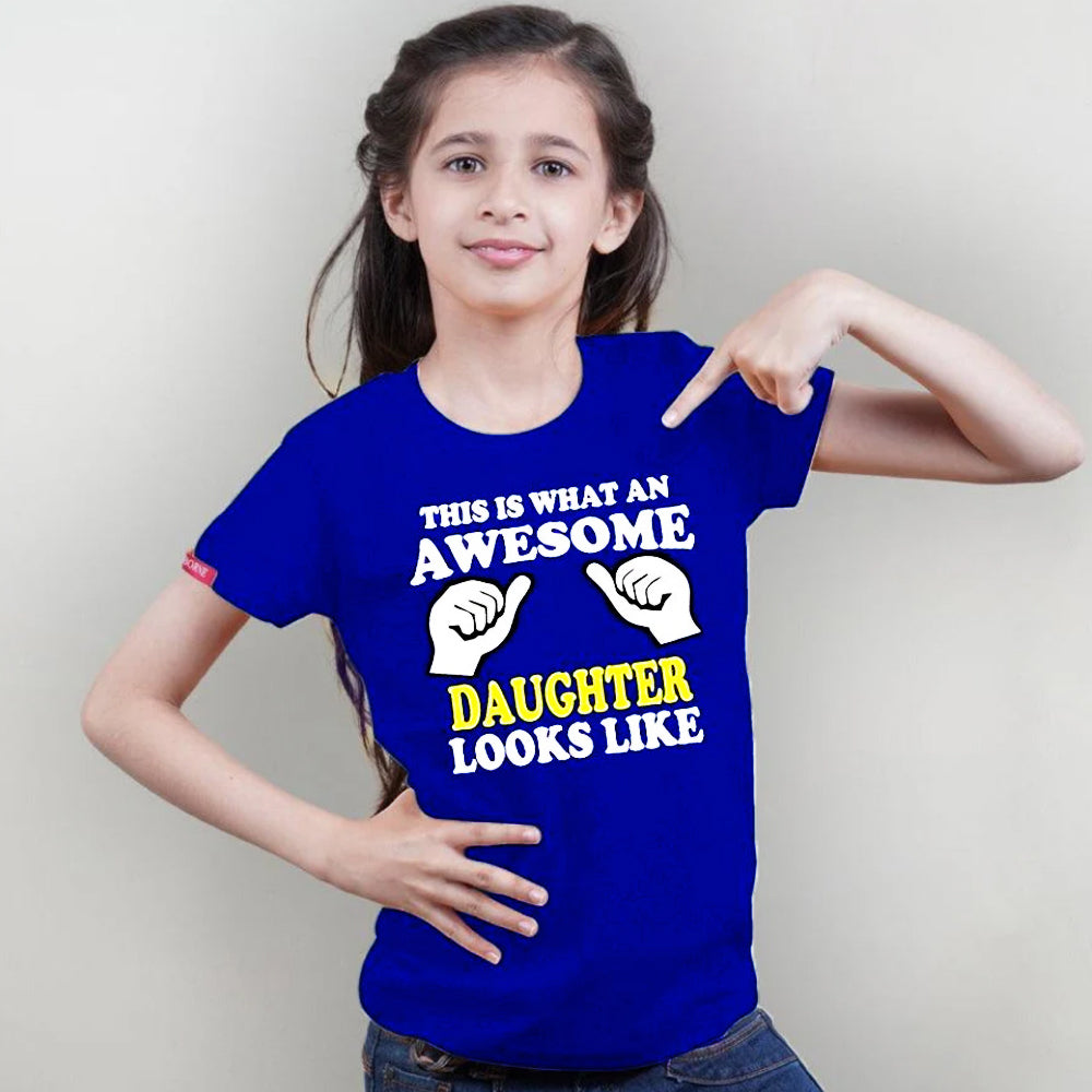 This is What an Awesome Dad-Mom-Daughter-Daughter Looks like.., Family of 4 T-Shirts Combo (Navy Blue)