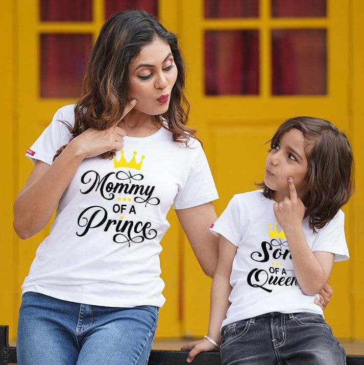 Mommy of a Prince-Son of a Queen, Mom-Son T-shirts Combo (White)