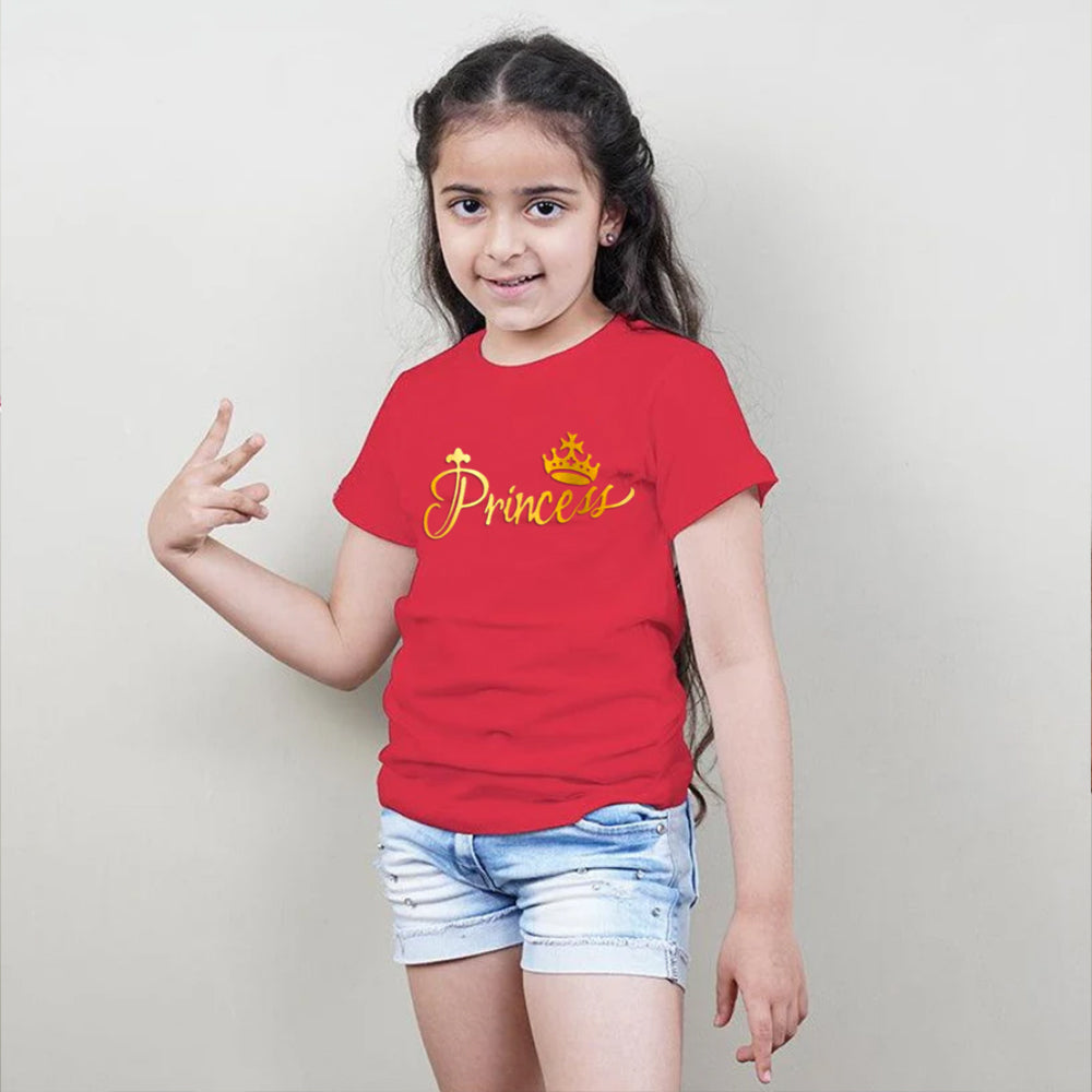 ﻿King Queen Prince Princess, Family T-Shirts Combo (Red/Gold)