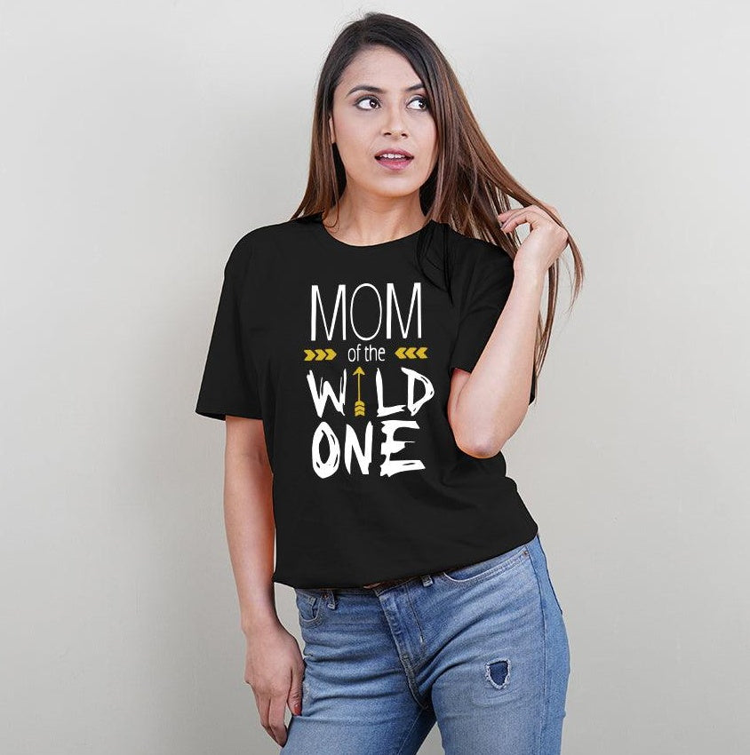 Dad of The Wild One-Mom of The Wild One-I am The Wild One, Family of 4 T-Shirts Combo (Black)