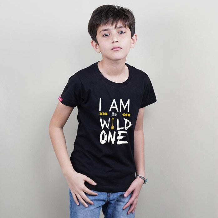 Dad of The Wild One-Mom of The Wild One-I am The Wild One, Family of 4 T-Shirts Combo (Black)