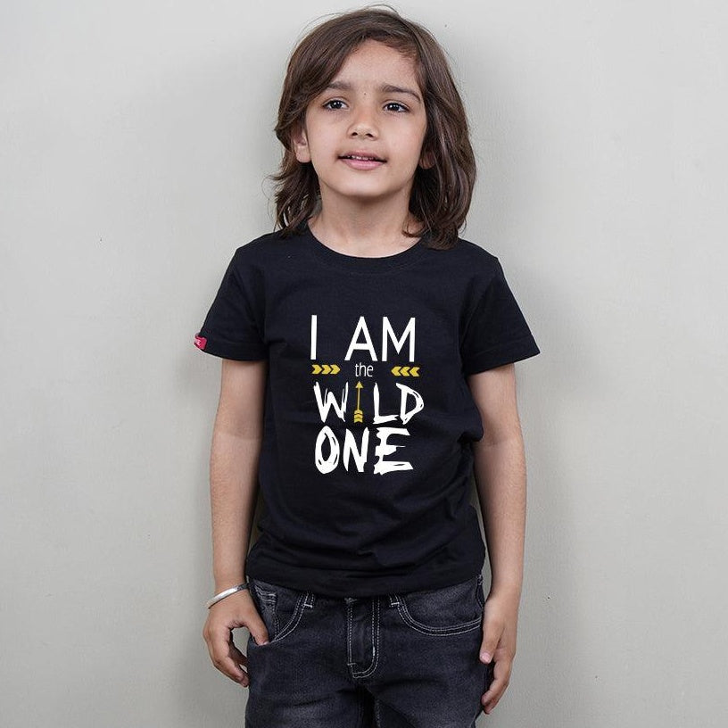 Dad of The Wild One-Mom of The Wild One-I am The Wild One, Family of 4 T-Shirts Combo (Black)