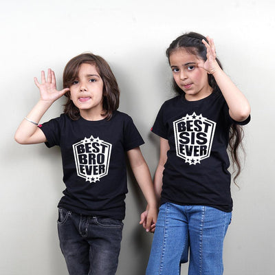 Best Sis Ever Best Bro Ever Siblings T-Shirts in Black - big-little-feelings