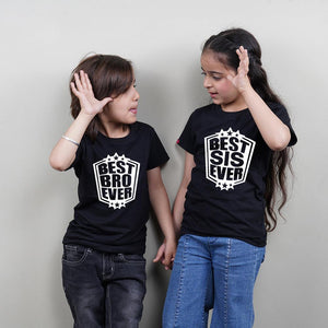 Best Sis Ever Best Bro Ever Siblings T-Shirts in Black - big-little-feelings