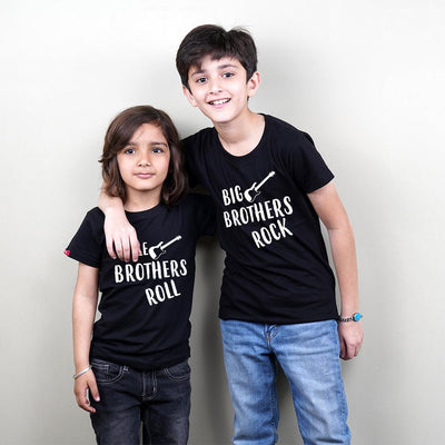 Stubborne Big Brother Rock-Little Brother Roll Matching Sibling T-Shirt - big-little-feelings