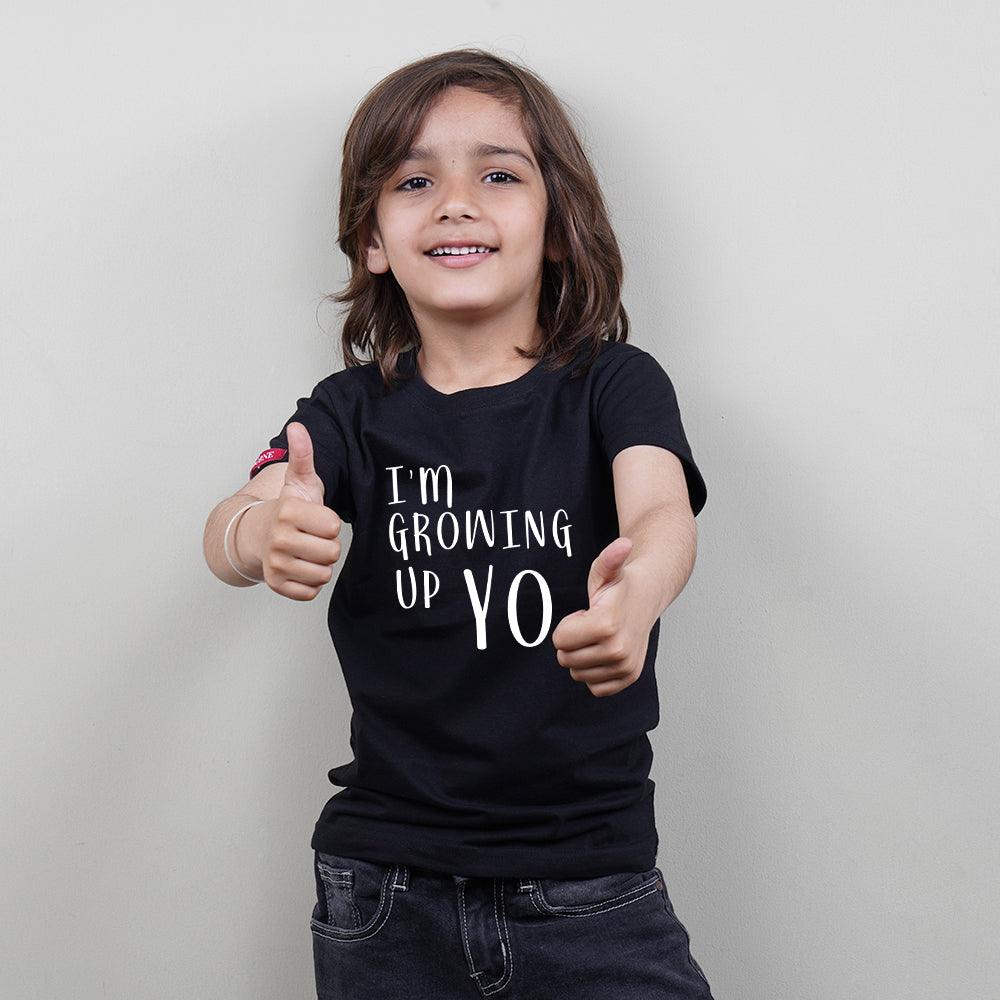 Kids Black T-Shirt (I'm Growing Up Yo) Stubborne - big-little-feelings