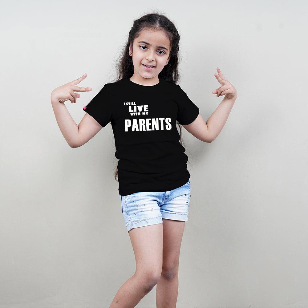 Kids Black T-Shirt (Live With My Parents) Stubborne - big-little-feelings