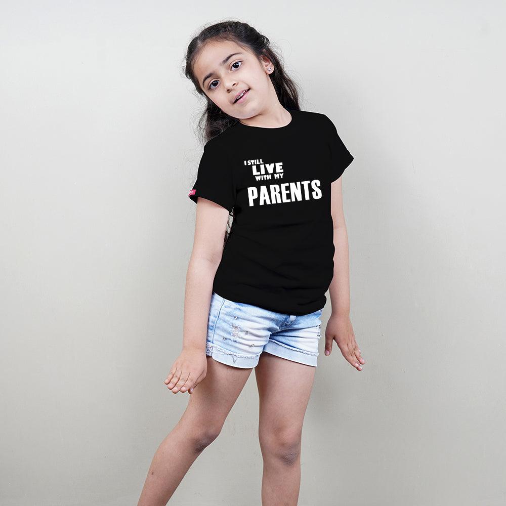 Kids Black T-Shirt (Live With My Parents) Stubborne - big-little-feelings
