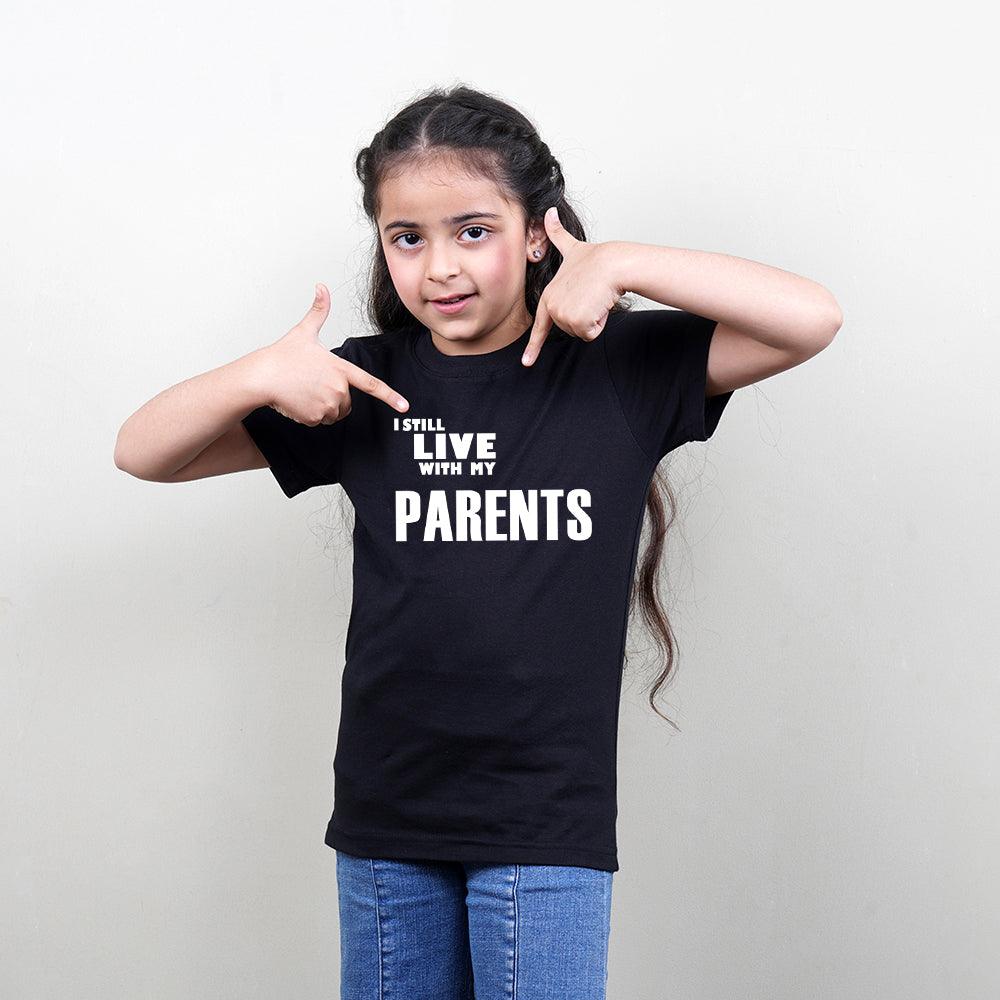 Kids Black T-Shirt (Live With My Parents) Stubborne - big-little-feelings