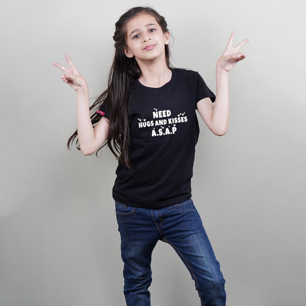 Kids Cotton T-Shirt (Need Hugs & Kisses A.S.A.P) Stubborne - big-little-feelings