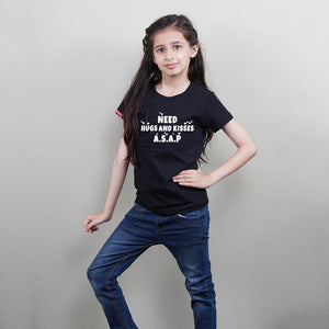 Kids Cotton T-Shirt (Need Hugs & Kisses A.S.A.P) Stubborne - big-little-feelings