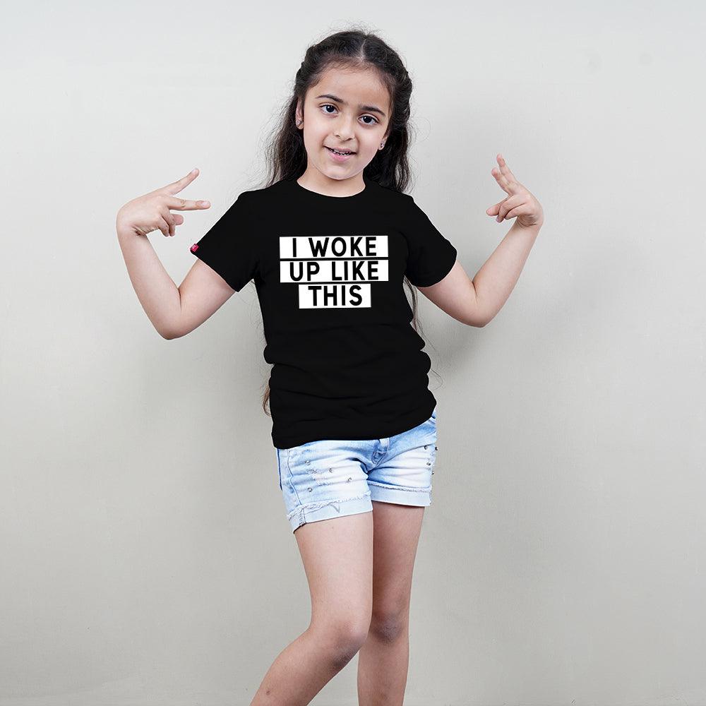 Kids Black T-Shirt (I Woke Up Like This) Stubborne - big-little-feelings
